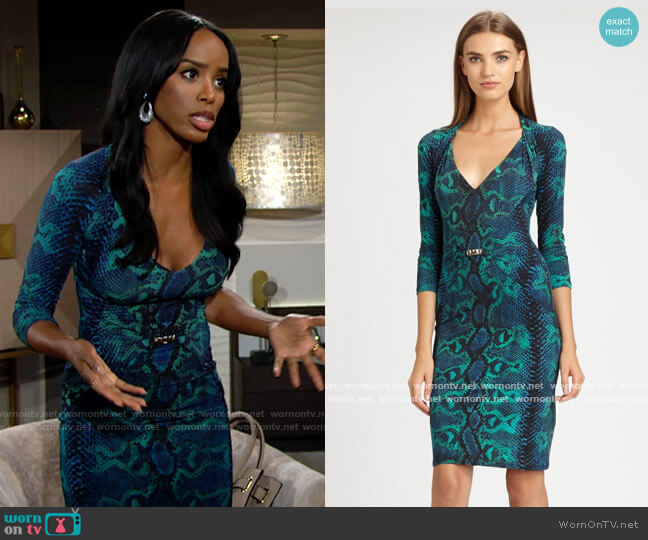 Roberto Cavalli Teal Snakeskin Print Dress worn by Imani Benedict (Leigh-Ann Rose) on The Young and the Restless