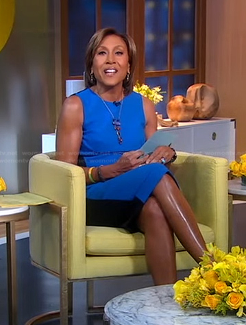 Robin’s blue and black colorblock dress on Good Morning America