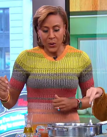 Robin’s multicolor striped ribbed knit dress on Good Morning America