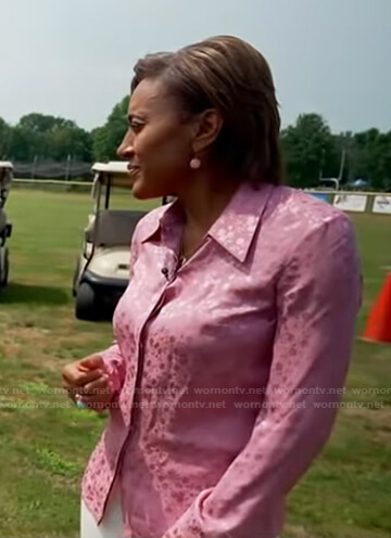 Robin’s pink floral blouse on Good Morning America