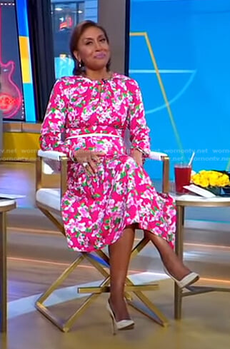 Robin’s pink floral keyhole dress on Good Morning America