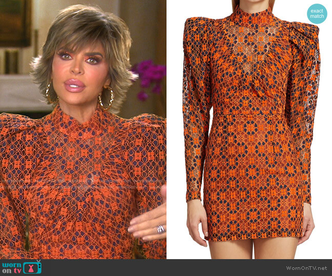 Rotate Ida Floral Lace Eyelet Sheath Dress worn by Lisa Rinna on The Real Housewives of Beverly Hills