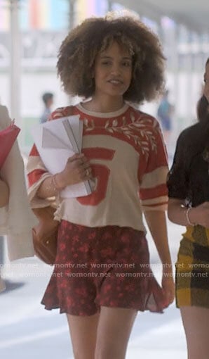Rowena’s red 5 embroidered top on American Horror Stories