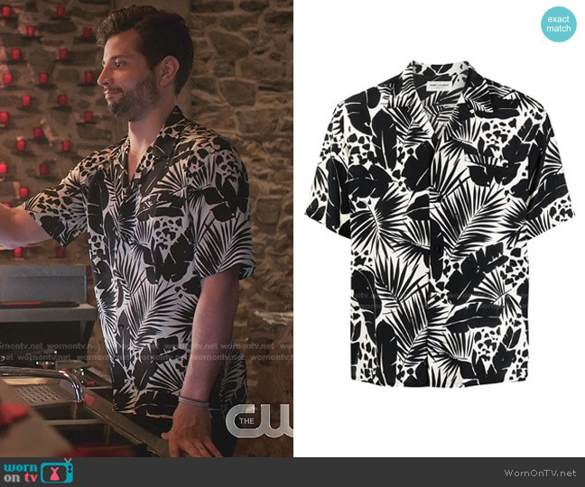 Saint Laurent Leaf-Print Silk Shirt worn by Sam Flores (Rafael de la Fuente) on Dynasty