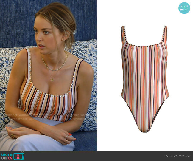 Same Swim The Goddess Gold Studded Multi-Stripe One-Piece Swimsuit worn by Kaitlynn Carter (Kaitlynn Carter) on The Hills New Beginnings