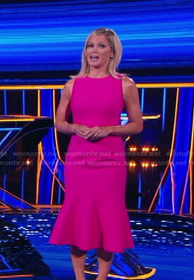 Sara’s pink sleeveless ruffle hem dress on The Chase