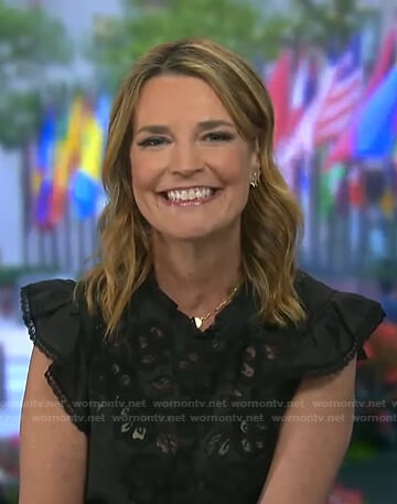 Savannah’s black floral embroidered ruffle dress on Today