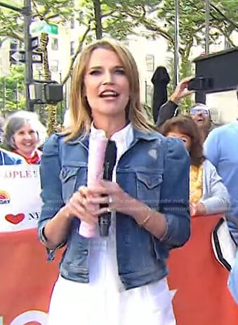 Savannah’s distressed puff sleeve denim jacket on Today