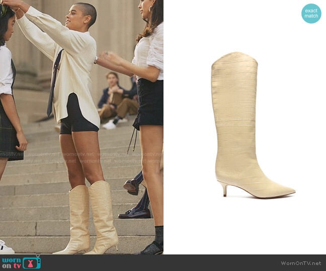 Schutz Maryana Lo Crocodile-Embossed Leather Boot worn by Julien Calloway (Jordan Alexander) on Gossip Girl