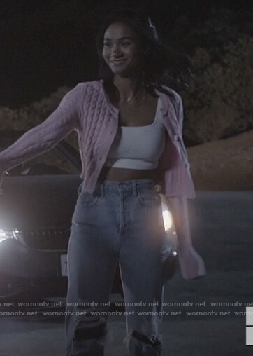 Layla’s pink cardigan and jeans on All American