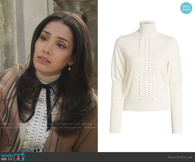 See by Chloe Lace Trim Knit Turtleneck worn by Luna La (Zión Moreno) on Gossip Girl