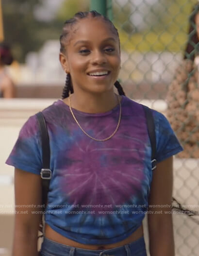 Simone’s tie dye open-back tee on All American