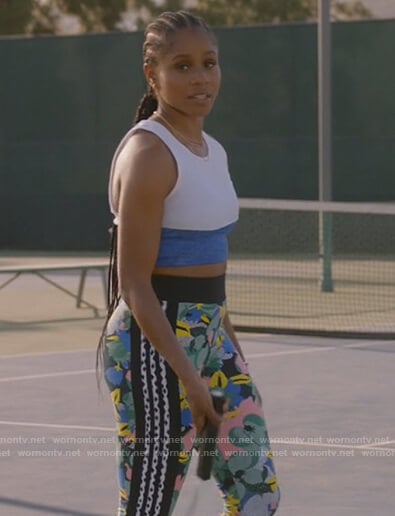 Simone’s black printed leggings on All American
