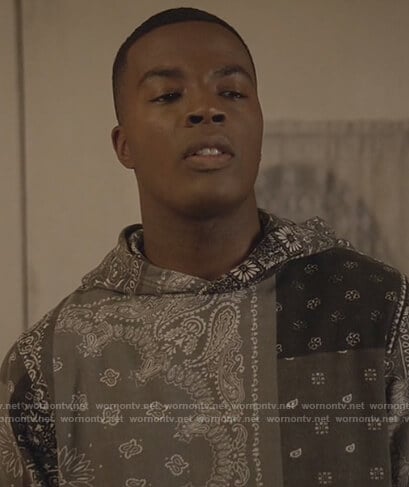 Spencer’s gray paisley print hoodie on All American
