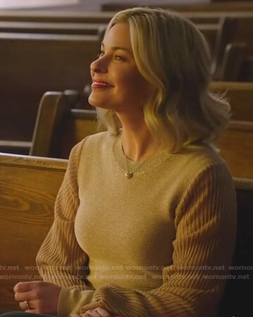 Stephanie’s metallic striped sleeve sweater on Good Witch