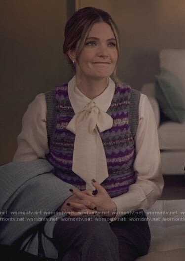 Sutton’s purple print knit vest on The Bold Type