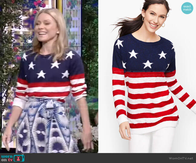 Talbots Stars & Stripes Linen Sweater worn by Kelly Ripa on Live with Kelly and Mark