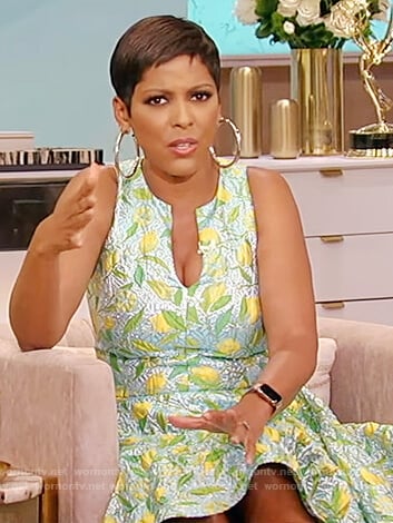 Tamron’s lemon print mini dress on Tamron Hall Show