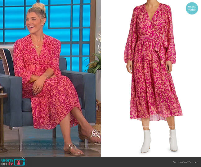 Tanya Taylor Liza Floral Print Silk Midi Wrap Dress worn by Amanda Kloots on The Talk