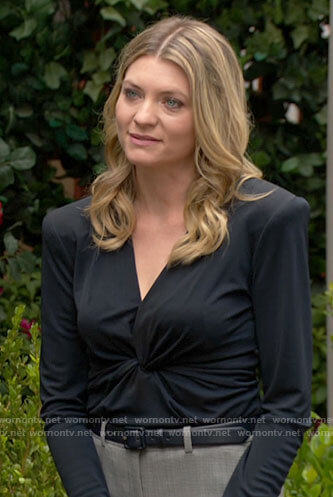Tara’s black twist front top on The Young and the Restless