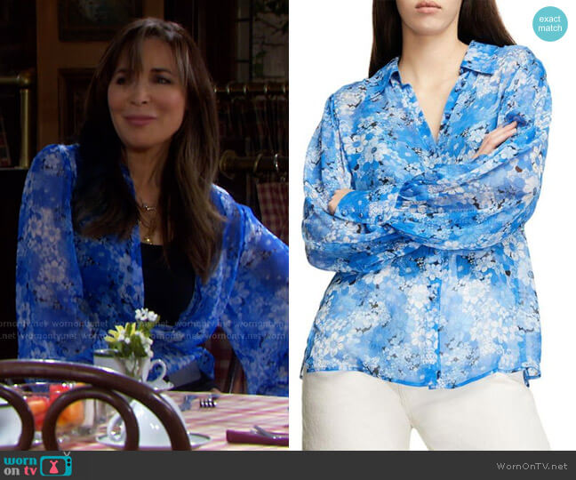 The Kooples Floral Puff Sleeves Shirt worn by Kate Roberts (Lauren Koslow) on Days of our Lives