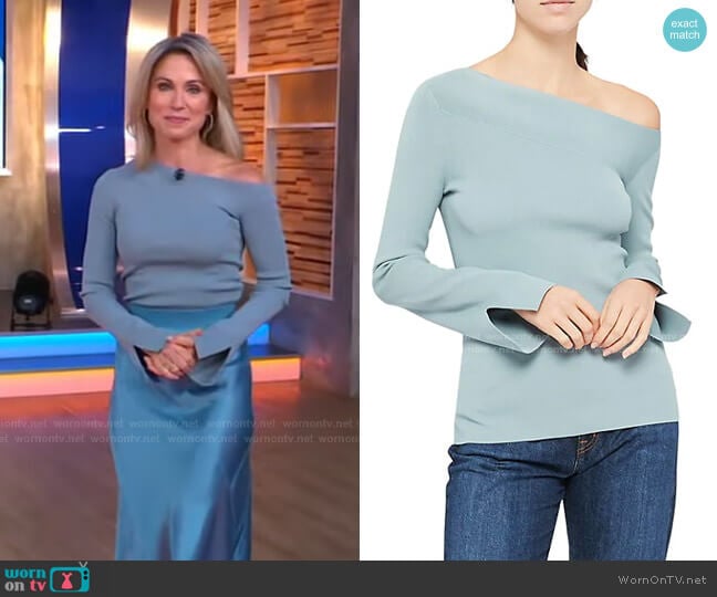 Theory Asymmetric Off-The-Shoulder Top worn by Amy Robach on Good Morning America