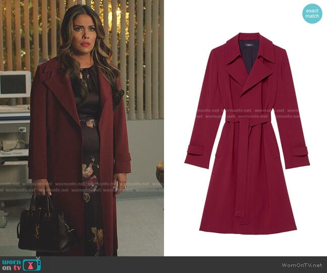 Theory Oaklane Trench Coat worn by Cristal Jennings (Daniella Alonso) on Dynasty