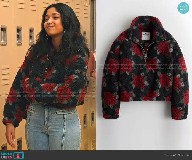 Hollister Half-Zip Sherpa Sweatshirt worn by Devi Vishwakumar (Maitreyi Ramakrishnan) on Never Have I Ever