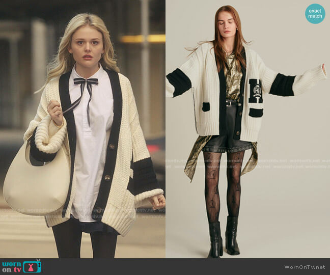 Tommy Hilfiger Color-block Letterman Cardigan worn by Audrey Hope (Emily Alyn Lind) on Gossip Girl