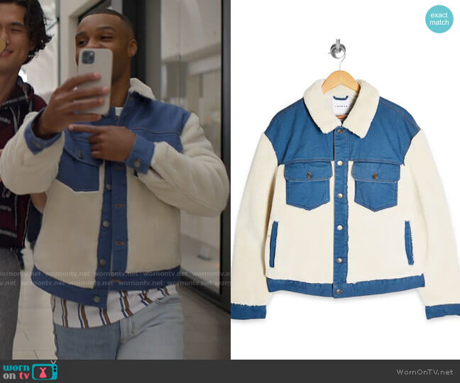 Topman Cut & Sew Fleece & Denim Jacket in Blue