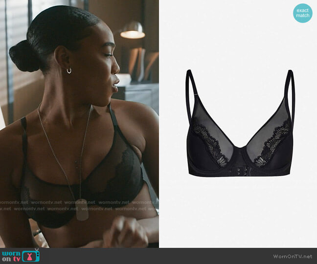 Triumph Lace Spotlight stretch-mesh underwired bra worn by Amy AJ Johnson (Nia Holloway) on The Republic of Sarah