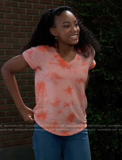 Trina’s coral tie dye tee on General Hospital