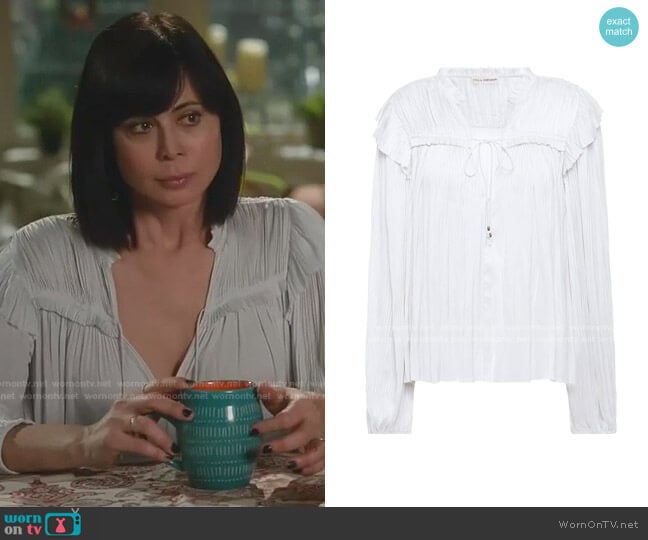 Ulla Johnson Plisse Satin Blouse worn by Cassandra Nightingale (Catherine Bell) on Good Witch