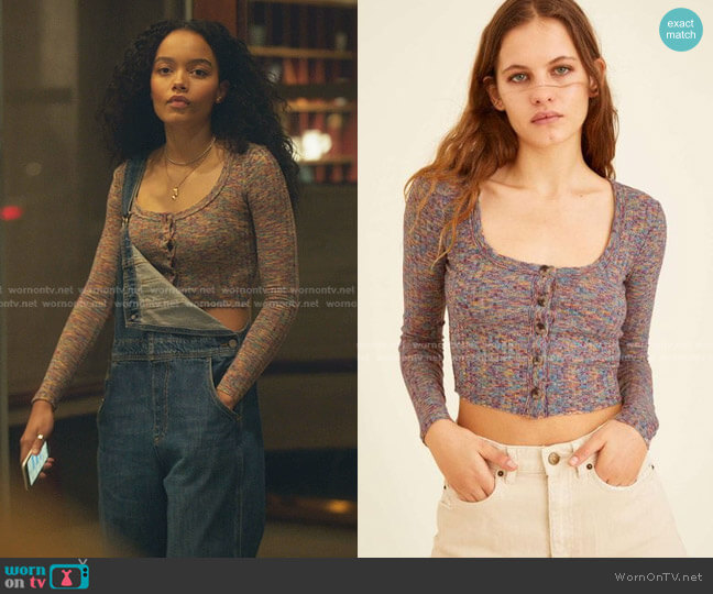 Urban Outfitters Ashton Ribbed Cropped Cardigan worn by Zoya Lott (Whitney Peak) on Gossip Girl