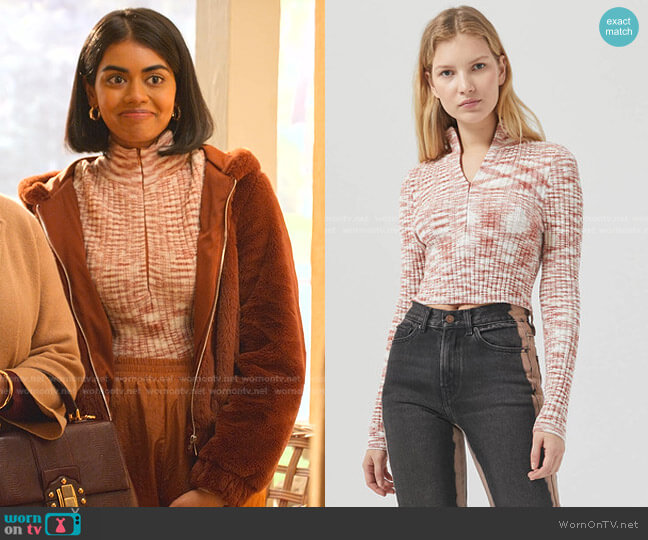 Urban Outfitters Ty Chenile Half Zip Top worn by Aneesa (Megan Suri) on Never Have I Ever