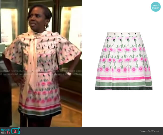Valentino Floral Mini Skirt worn by Deborah Roberts on Good Morning America