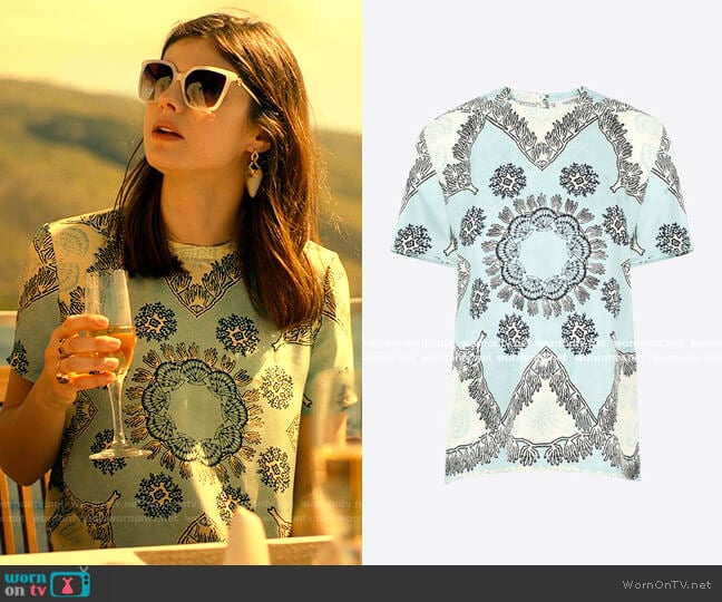 Valentino Shell Print Top worn by Rachel Patton (Alexandra Daddario) on The White Lotus