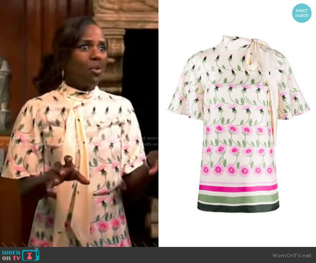 Valentino Tie-Neck Floral Blouse worn by Deborah Roberts on Good Morning America