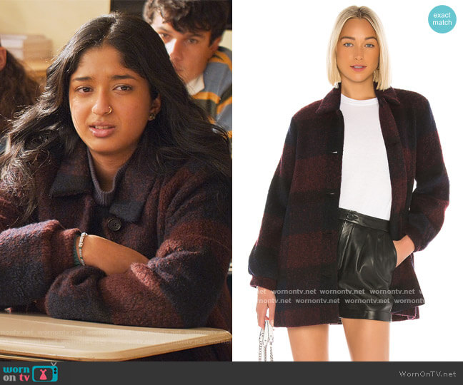 Velvet by Graham & Spencer Kourtney Plaid Coat worn by Devi Vishwakumar (Maitreyi Ramakrishnan) on Never Have I Ever