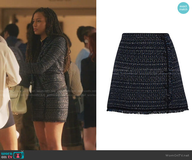 Veronica Beard Mirabelle Tweed Button-Front Skirt worn by Monet de Haan (Savannah Lee Smith) on Gossip Girl