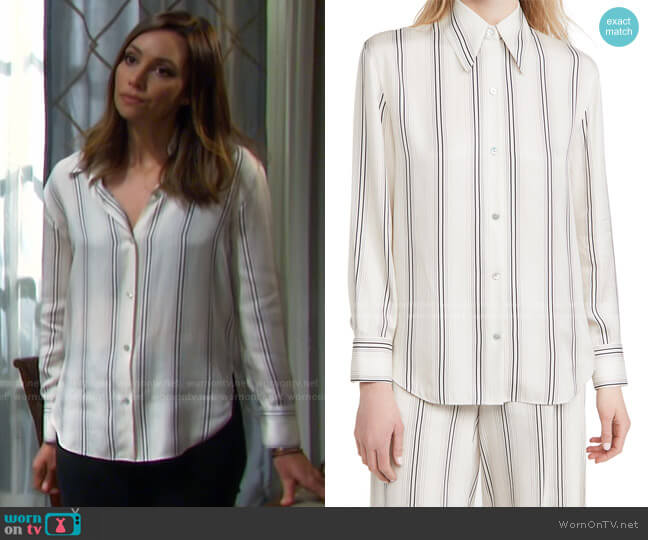 Vince Fine Variegated Stripe Button Down Shirt worn by Gwen Rizczech (Emily O'Brien) on Days of our Lives