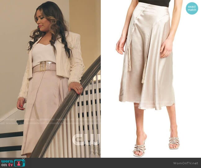 Vince Satin Tassel Skirt worn by Cristal Jennings (Daniella Alonso) on Dynasty