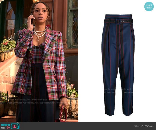 Vivienne Westwood Striped High Waisted Trousers worn by Whitney Green (Amber Stevens West) on Run the World