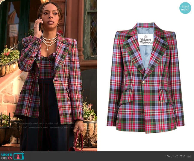Vivienne Westwood Tartan Check Wool Blazer worn by Whitney Green (Amber Stevens West) on Run the World
