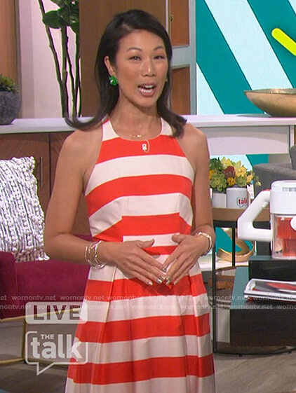Chi-Lan Lieu’s sleeveless stripe dress on The Talk