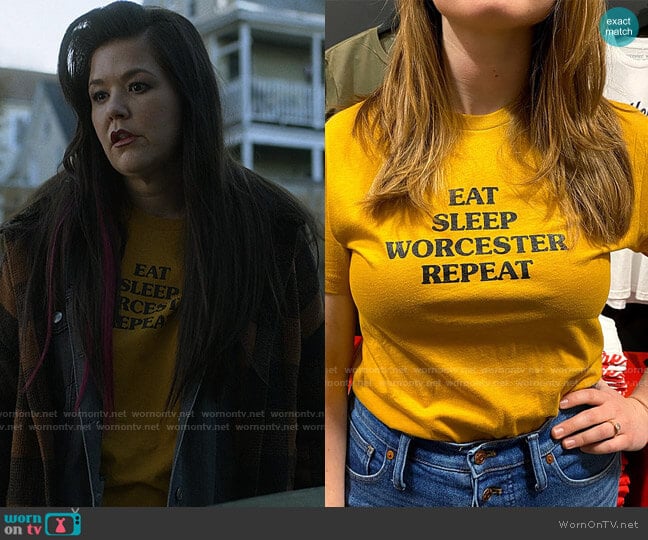 Eat Sleep Worcester Repeat T-shirt from Worcester Wares worn by Patty (Mary Hollis Inboden) on Kevin Can F**k Himself
