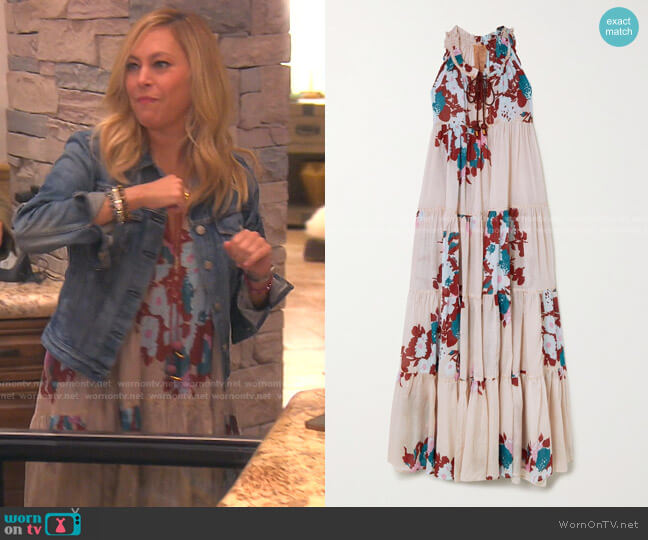 Yvonne S Hippy Tiered Floral-Print Cotton-Voile Maxi Dress worn by Sutton Stracke on The Real Housewives of Beverly Hills