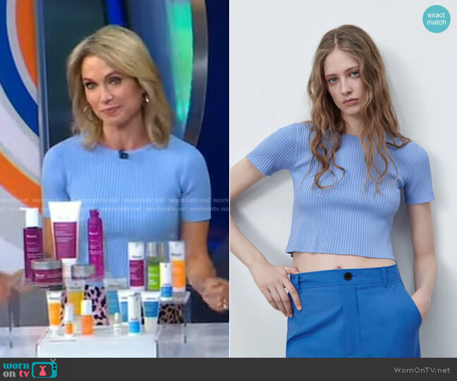 Zara Knit Top with Back Opening worn by Amy Robach on Good Morning America