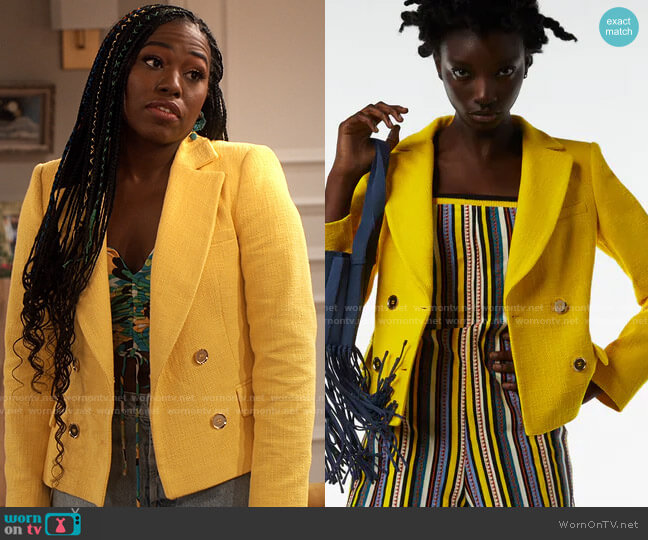 Zara Cropped Textured Blazer worn by Harper (Laci Mosley) on iCarly