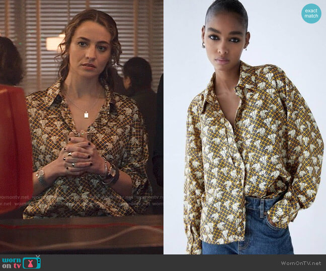 Zara Silky Print Button Down Shirt worn by Sarah Cooper (Stella Baker) on The Republic of Sarah